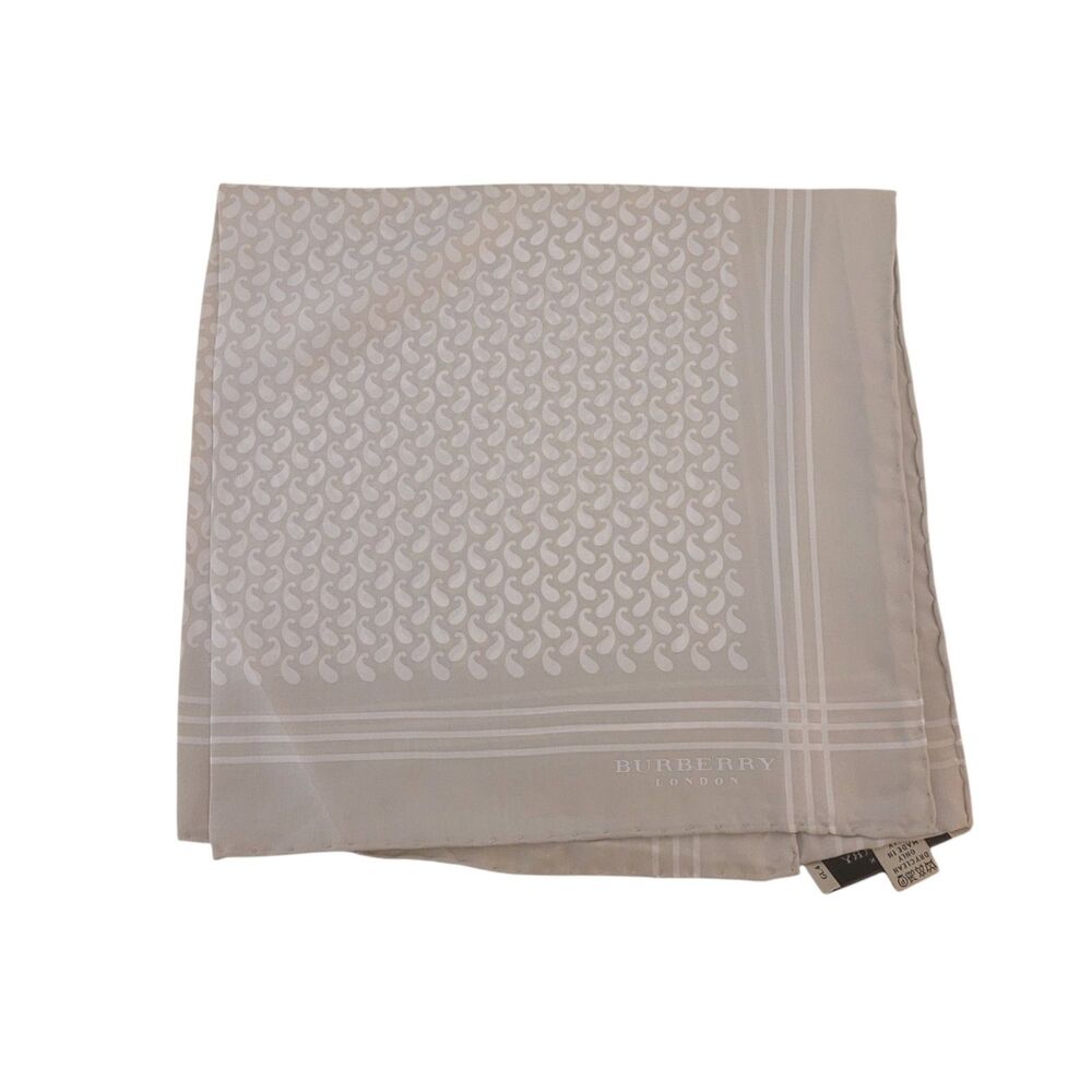 Burberry London Silk Solid Beige Mini Paisley & Border Silk Pocket Square